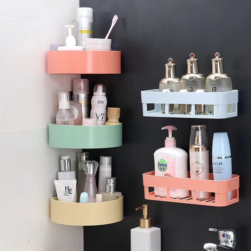 Stick On Corner Triangle Rack Bathroom Shelf (random color )