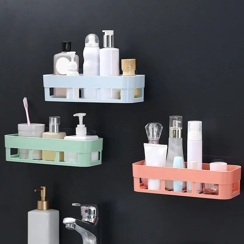 1 PCs Bathroom Shelf Bathroom Adhesive Storage Rack Kitchen Home Decoration(random color )